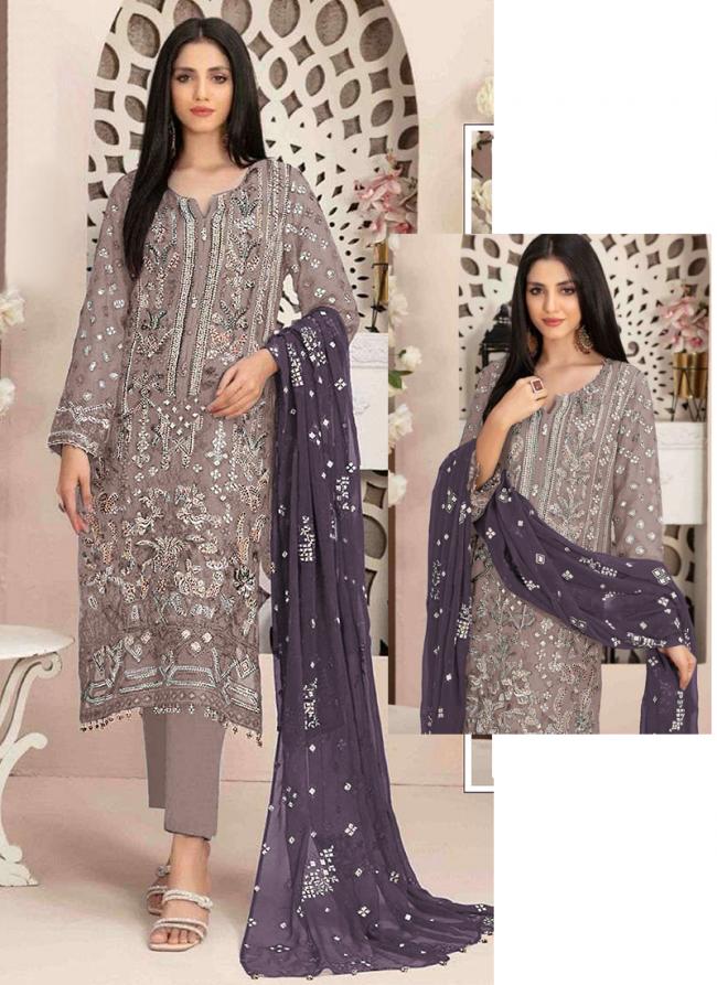 Georgette Lilac Eid Wear Embroidery Work Pakistani Suit